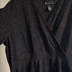 Lane Bryant Black and Gold Sweater Dress V-Neck 3/4 Sleeve size 26/28